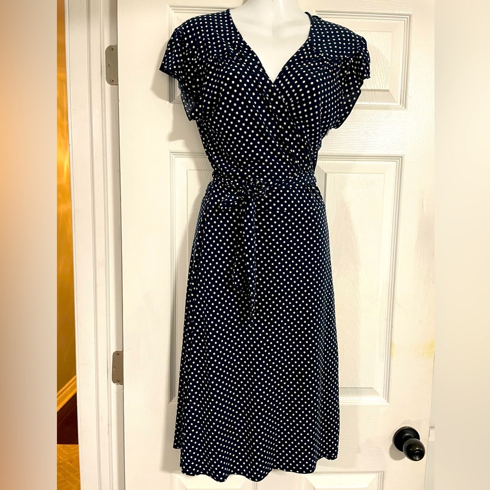 Aqua polka dot wrap dress size small